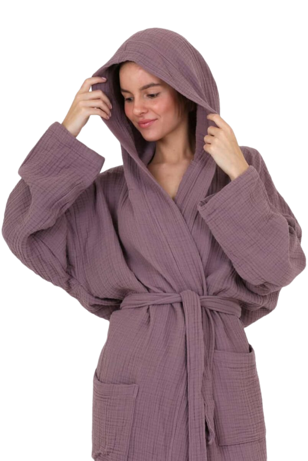 100% Cotton Unisex 4 Layer Luxury Muslin Hooded Bath Robe