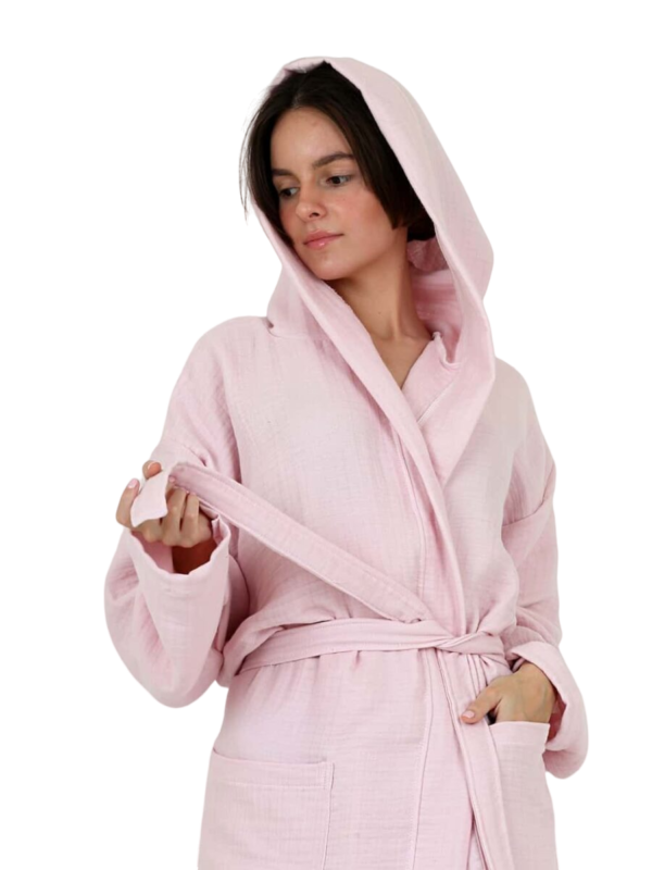 Unisex Luxury Muslin Cotton Bath Robe Towelling Dressing Gown Terry Towel Soft Powder Pink