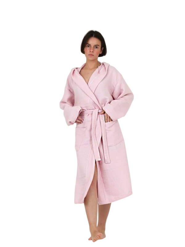 Unisex Luxury Muslin Cotton Bath Robe Towelling Dressing Gown Terry Towel Soft Powder Pink - Imagen 3