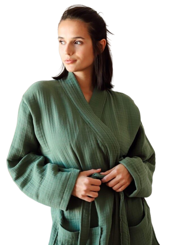 Unisex Luxury Muslin Cotton Bath Robe Towelling Dressing Gown Terry Towel Soft Khaki