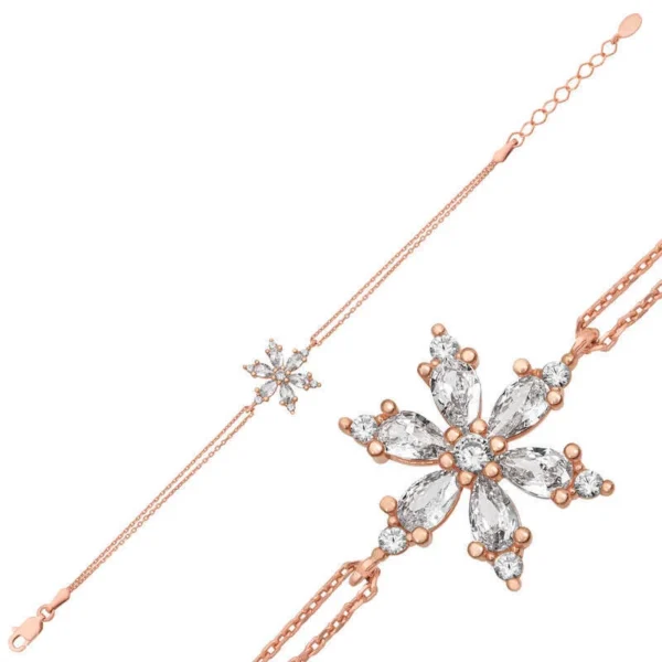 925k White Lotus Flower Women’s Bracelet In Rose Gold – Adjustable And Stylish Accessory