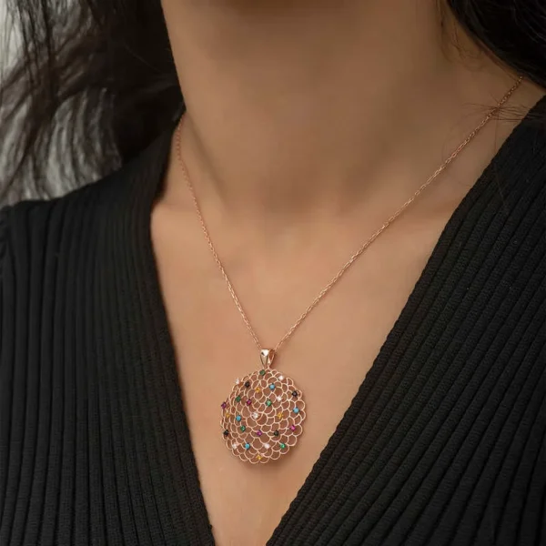 925k Sterling Silver Rose Gold Geometric Colorful Locket Women’s Necklace - immagine 2