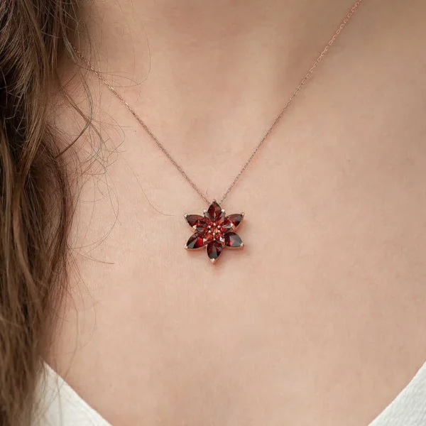 Red Lotus Pendant Necklace Charm Rose Gold Chain Flower Dainty Women’s Jewelry - Image 2