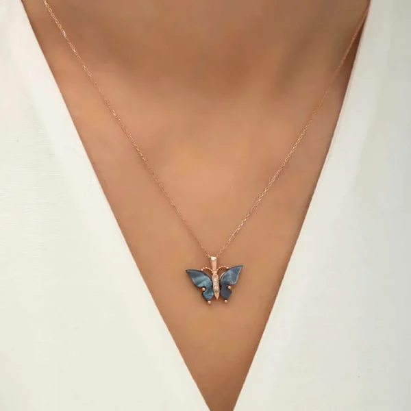 925k Exquisite Rose Gold Butterfly Women’s Necklace With Tiger’s Eye – Limited Edition - Image 2