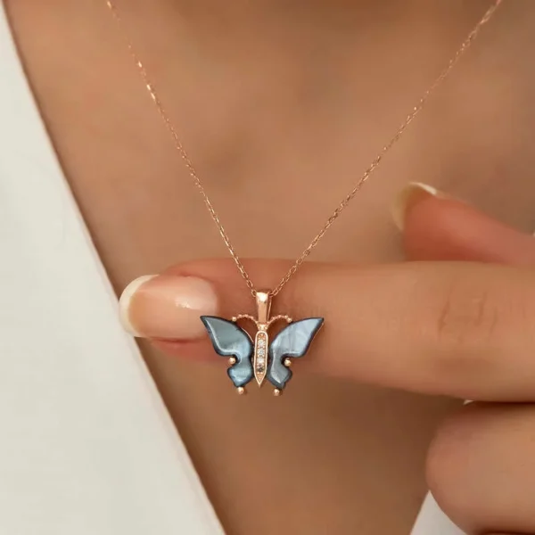 925k Exquisite Rose Gold Butterfly Women’s Necklace With Tiger’s Eye – Limited Edition - Image 3